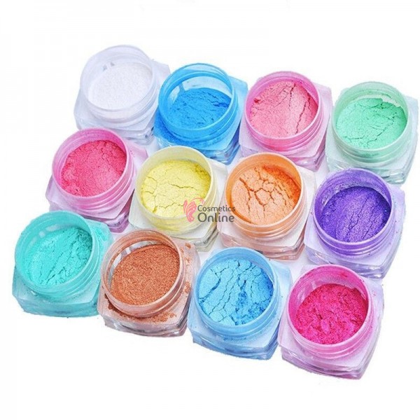 Set 12 cutiute cu pigmenti perlati color pentru unghii Cod DC015
